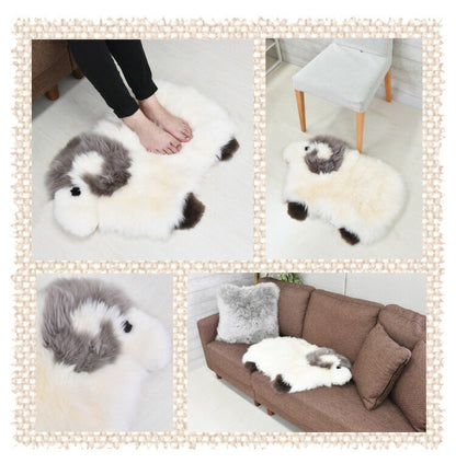 ムートン羊君 ラグ 約45×65cm ムートンシートクッション ムートンラグ 羊 グレー グレージュ ひつじ おしゃれ かわいい(代引不可)
