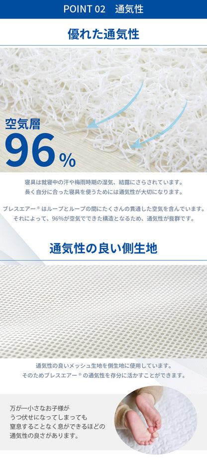 ブレスエアー ダブルエアー マットレス 95×200cm 厚み5cm 日本製 通気性 高反発 体圧分散 洗える 抗菌防臭 軽量 丸八真綿(代引不可)
