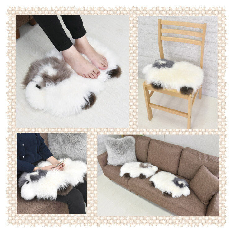ムートン羊君 シートクッション ムートンラグ 羊 ムートンクッション グレー グレージュ ひつじ かわいい(代引不可)