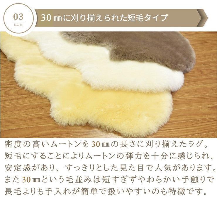 ムートンラグ 2匹サイズ ニュージーランド産 短毛 ムートン ラグ 毛皮 マット ソファー カーペット 毛皮ラグ 絨毯 天然(代引不可)