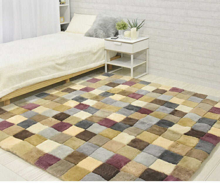ムートンランダムカーペット 200×200cm 短毛ムートン ムートンクッション 座布団 シートクッション ウール ソファシート ラグ マット カーペット(代引不可)