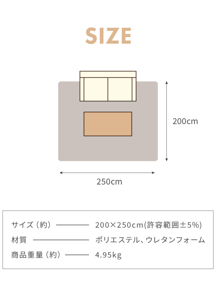 低反発 ラグ 極厚低反発ラグ 200×250cm 低反発ラグマット 洗える 厚さ20mm 撥水 滑り止め付 ホットカーペット対応 抗菌 防ダニ 防臭 長方形 無地 高密度250g/平方メートル ノンホルムアルデヒド