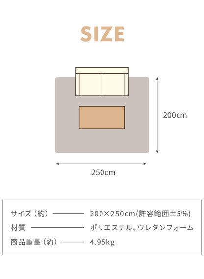 低反発 ラグ 極厚低反発ラグ 200×250cm 低反発ラグマット 洗える 厚さ20mm 撥水 滑り止め付 ホットカーペット対応 抗菌 防ダニ 防臭 長方形 無地 高密度250g/平方メートル ノンホルムアルデヒド