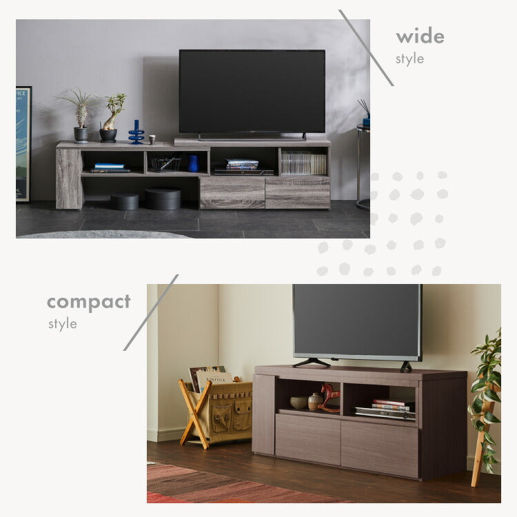 伸縮テレビボード ローボード 伸縮テレビ台 コーナー 引き出し付き 開き戸収納 コード穴付き テレビラック 北欧風 おしゃれ リビング ワンルーム 一人暮らし TVボード TV台 Loniel
