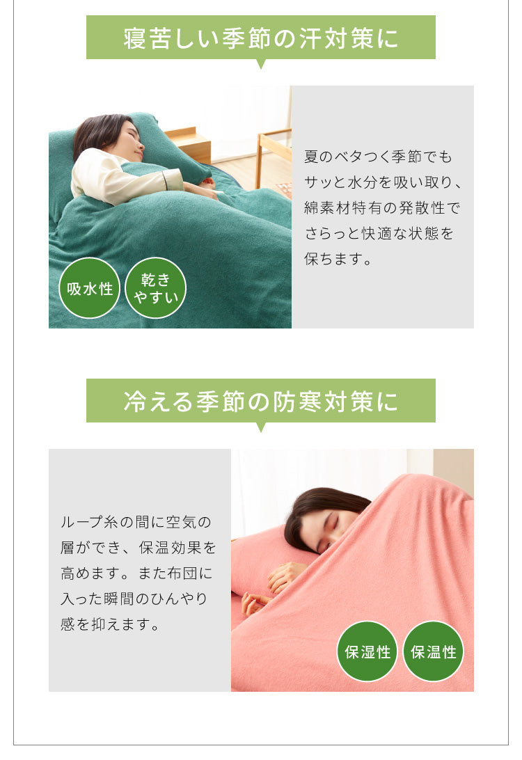 敷布団カバー 綿100％ パイル生地 保温 吸湿 速乾 洗える ウォッシャブル [タオル素材が気持ちイイ！コットンパイルカバーリングシリーズ【Fluffig】フルフィーグ シングル] 敷き布団カバー 敷きカバー 和式フィットシーツ【送料無料】