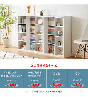 本棚 書棚 スライド式 幅60 シングル 2個セット 木製 コミックラック 漫画 書籍 収納 大容量 ブックシェルフ 木目 おしゃれ ブックラック 書斎棚