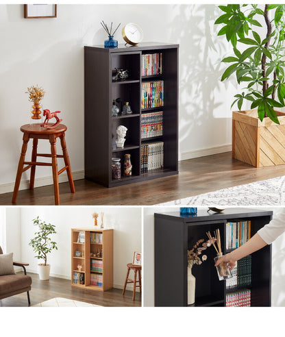 本棚 書棚 スライド式 幅60 シングル 2個セット 木製 コミックラック 漫画 書籍 収納 大容量 ブックシェルフ 木目 おしゃれ ブックラック 書斎棚