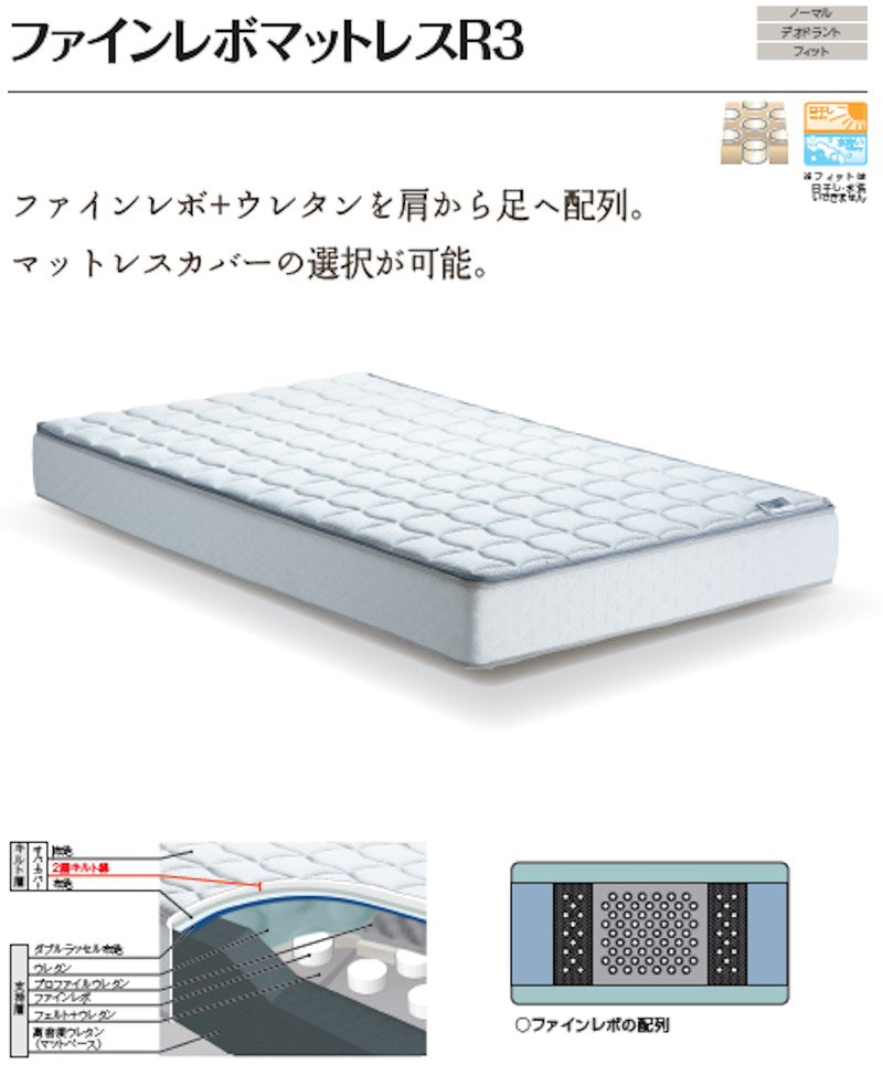 ASLEEP(アスリープ) ファインレボ マットレス プライム R3フィット ワイドダブル DF8975M 日本製 高機能マットレス カバー付きファイン レボ ファインレボグッズ(代引不可)