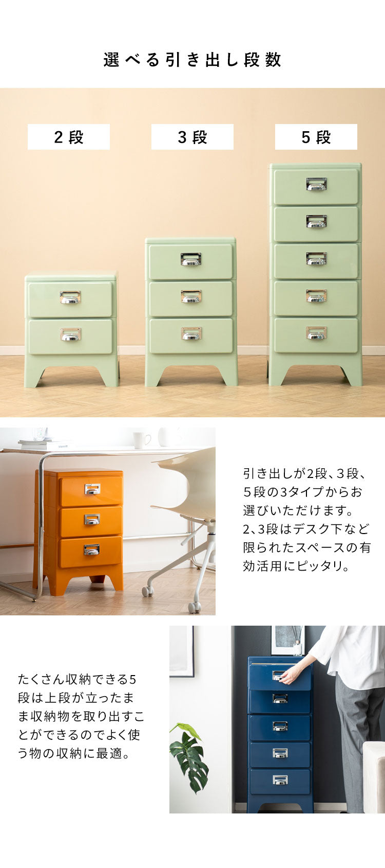 多段チェスト Cran クラン 3段 3段タイプ 収納 収納ボックス 収納棚 棚 スリム レトロ 可愛い カラバリ 角丸加工 収納力 引き出し ネームタグ 洋服 衣類収納 小物収納 ボックス収納 引き出し収納(代引不可)