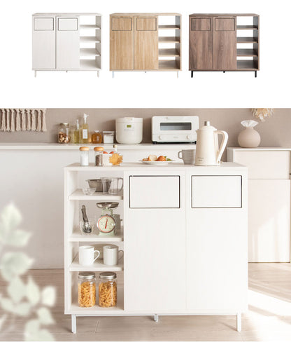 カウンターダストボックス Harmoa キッチンカウンター カウンター収納 ゴミ箱 ダストボックス ごみ箱 おしゃれ 二連式 作業台 分別 大容量 木目調 ナチュラル 北欧 プッシュ式 ふた付き ごみばこ(代引不可)