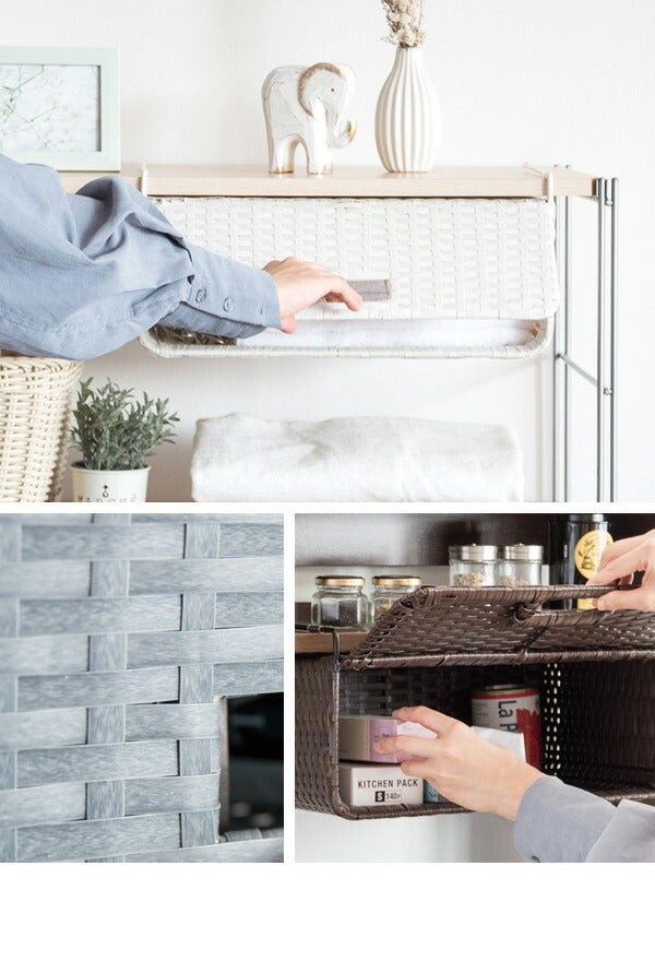 ラタン調 ハンギングラック Palermo パレルモ 幅40cm ちょい足し収納 引っかけ キッチン収納 吊り下げラック 引っ掛け すき間収納 収納ラック 洗面所収納 扉下収納(代引不可)