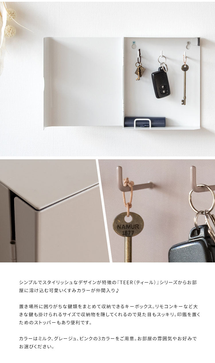 キーボックス TEER ティール くすみカラー かわいい おしゃれ 鍵収納 壁面収納 壁掛け 収納ケース 収納ボックス ボックス 扉付き コンパクト 目隠し マグネット 磁石 ねじ止め キーケース 玄関(代引不可)