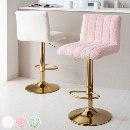 バーチェア Lukuta カウンターチェア 昇降式 360度回転 座面高さ63~83cm パステルカラー×ゴールド キルティング 韓国風 可愛い 上品 高級感 背もたれ付き ルクター KNC-K105G_LPK おしゃれ 椅子(代引不可)
