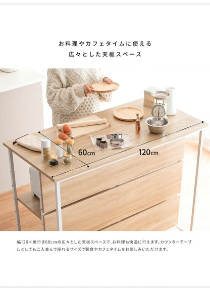 キッチンカウンターテーブル カウンターテーブル キッチン 幅120cm 高さ100cm ゴミ箱上収納 収納 キッチン収納 キッチンラック キッチンカウンター テーブル 木目調 ナチュラル(代引不可)