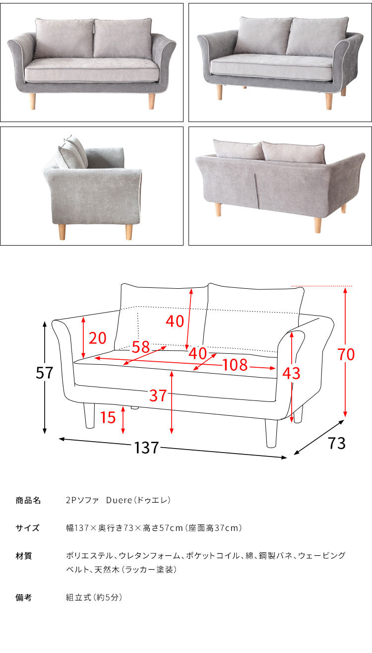 二人掛けソファ 2Pソファ リビングソファ ファブリックソファ トリコロール ベルベットソファ 2人掛け いす チェア 椅子 2Pソファー LV-1000 Duere ドゥエレ マルチカラー かわいい おしゃれ(代引不可)