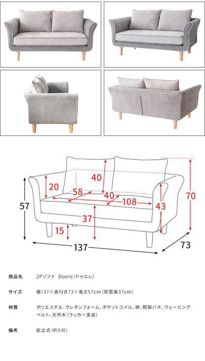 二人掛けソファ 2Pソファ リビングソファ ファブリックソファ トリコロール ベルベットソファ 2人掛け いす チェア 椅子 2Pソファー LV-1000 Duere ドゥエレ マルチカラー かわいい おしゃれ(代引不可)