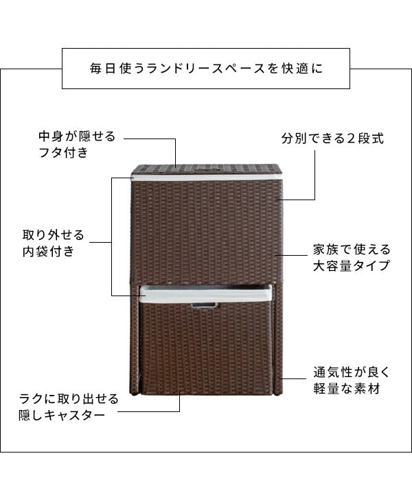 ラタン調 ランドリーボックス Diario(ディアリオ) 蓋つき 2段 幅50cm フタ付き ランドリーバスケット ランドリー収納(代引不可)