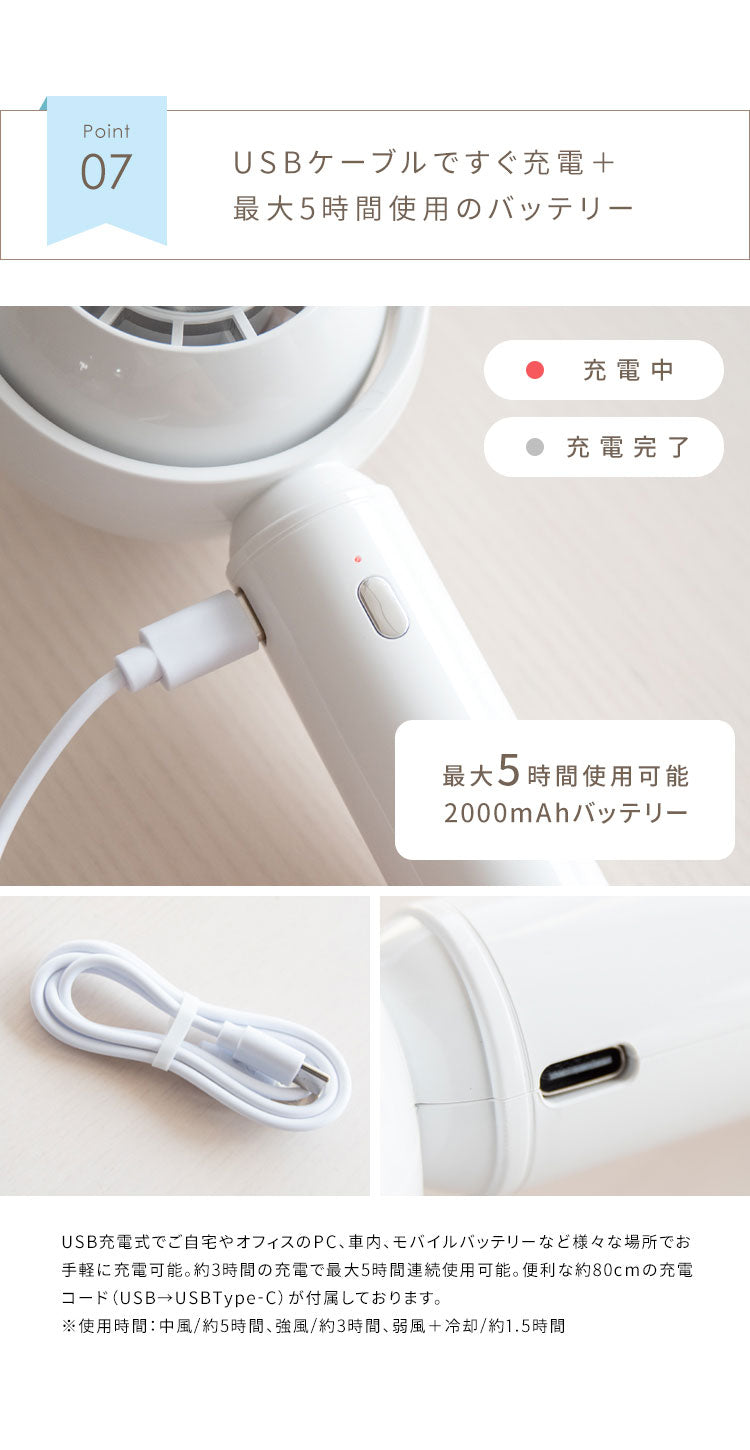 冷却プレート付きハンディファン Sarina 卓上扇風機 手持ち 首掛け 静音 コンパクト 風向き調整 風量3段階 WHA-CPHF_GJ 接触冷却プレート 軽量 USB充電式 可愛い サリナ 夏用 ホワイト グレージュ(代引不可)