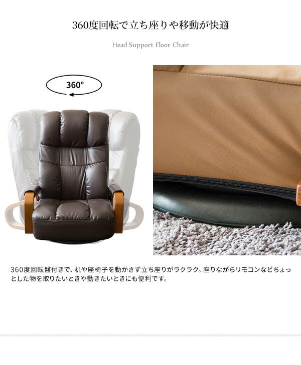 肘付き 回転式 座椅子 ヘッドサポート座椅子 Partir パルティル レバー式 無段階リクライニング ハイバック ヘッドレスト フロアチェア(代引不可)