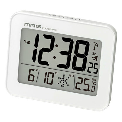 ノア精密 MAG マグ 電波目覚まし時計 コードロン T-761WH-Z 電波時計 置き時計 デジタル カレンダー 温度 シンプル 時計 時間