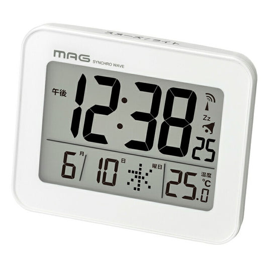 ノア精密 MAG マグ 電波目覚まし時計 コードロン T-761WH-Z 電波時計 置き時計 デジタル カレンダー 温度 シンプル 時計 時間