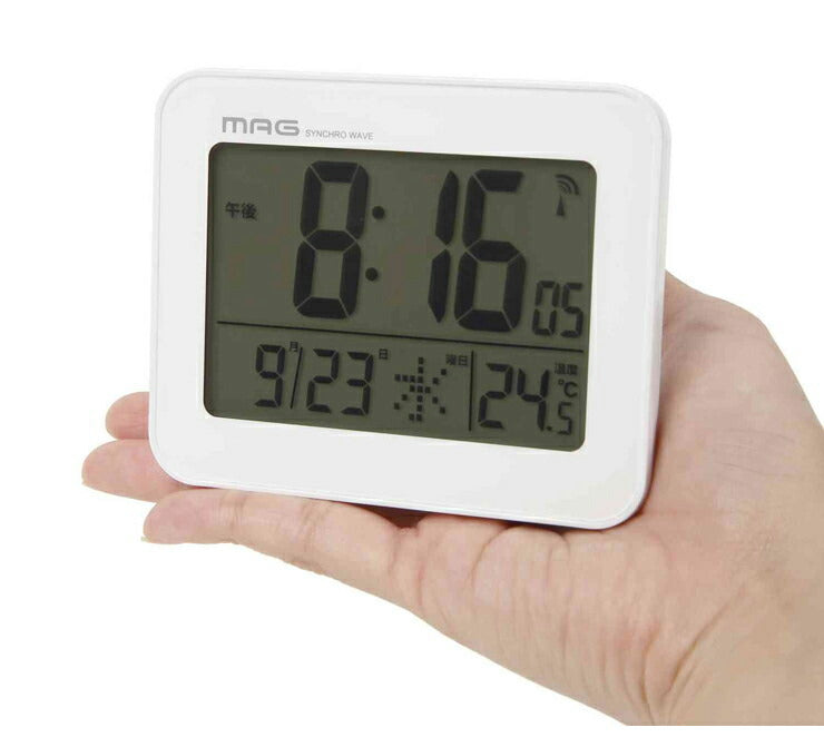 ノア精密 MAG マグ 電波目覚まし時計 コードロン T-761WH-Z 電波時計 置き時計 デジタル カレンダー 温度 シンプル 時計 時間
