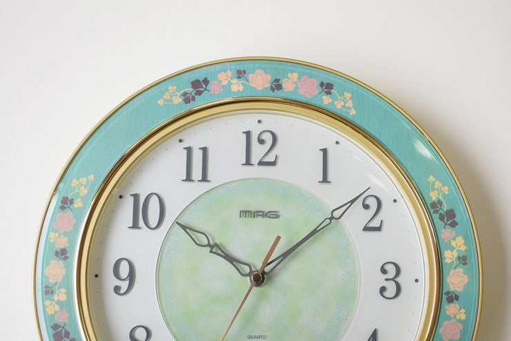 ノア精密 グリーン 掛け時計 グリーンローズ 連続秒針 W-718 GR