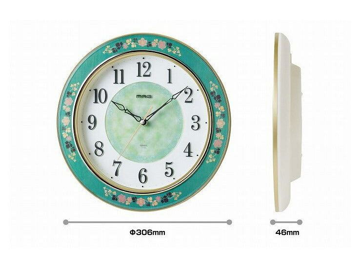 ノア精密 グリーン 掛け時計 グリーンローズ 連続秒針 W-718 GR