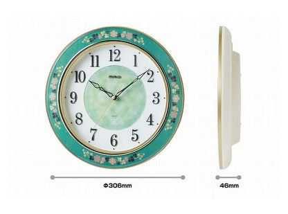 ノア精密 グリーン 掛け時計 グリーンローズ 連続秒針 W-718 GR
