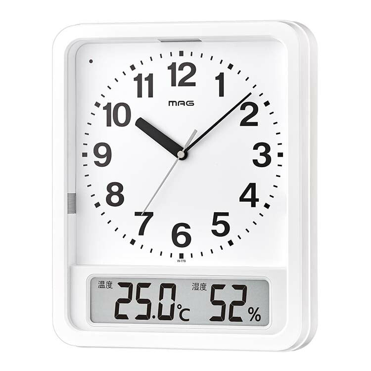 ノア精密 MAG 電波自動点灯置掛両用時計 ルック W-779 WH-Z ライト 電波時計 夜間秒針停止機能 ステップ秒針 マグ