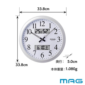 ノア精密 ダブルリンク MAG 電波掛け時計 W-711 WH 温湿度計付き 電波時計