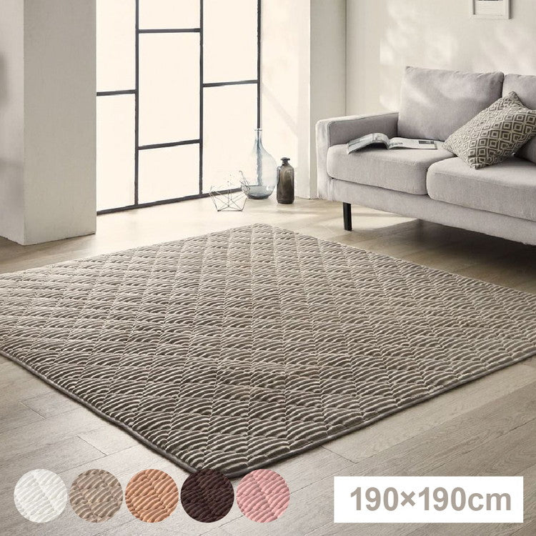 ストライプ フランネル キルトラグ 190×190cm 洗える防菌 防臭 防ダニ 床暖房対応 ホットカーペット対応 滑り止め 正方形 ラグ マット カーペット キルト キルティング インテリア おしゃれ 北欧(代引不可)