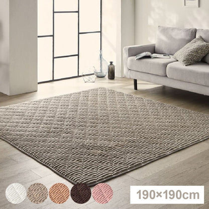 ストライプ フランネル キルトラグ 190×190cm 洗える防菌 防臭 防ダニ 床暖房対応 ホットカーペット対応 滑り止め 正方形 ラグ マット カーペット キルト キルティング インテリア おしゃれ 北欧(代引不可)
