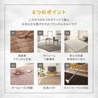 ストライプ フランネル キルトラグ 190×240cm 洗える防菌 防臭 防ダニ 床暖房対応 ホットカーペット対応 滑り止め 長方形 ラグ マット カーペット キルト キルティング インテリア おしゃれ 北欧(代引不可)
