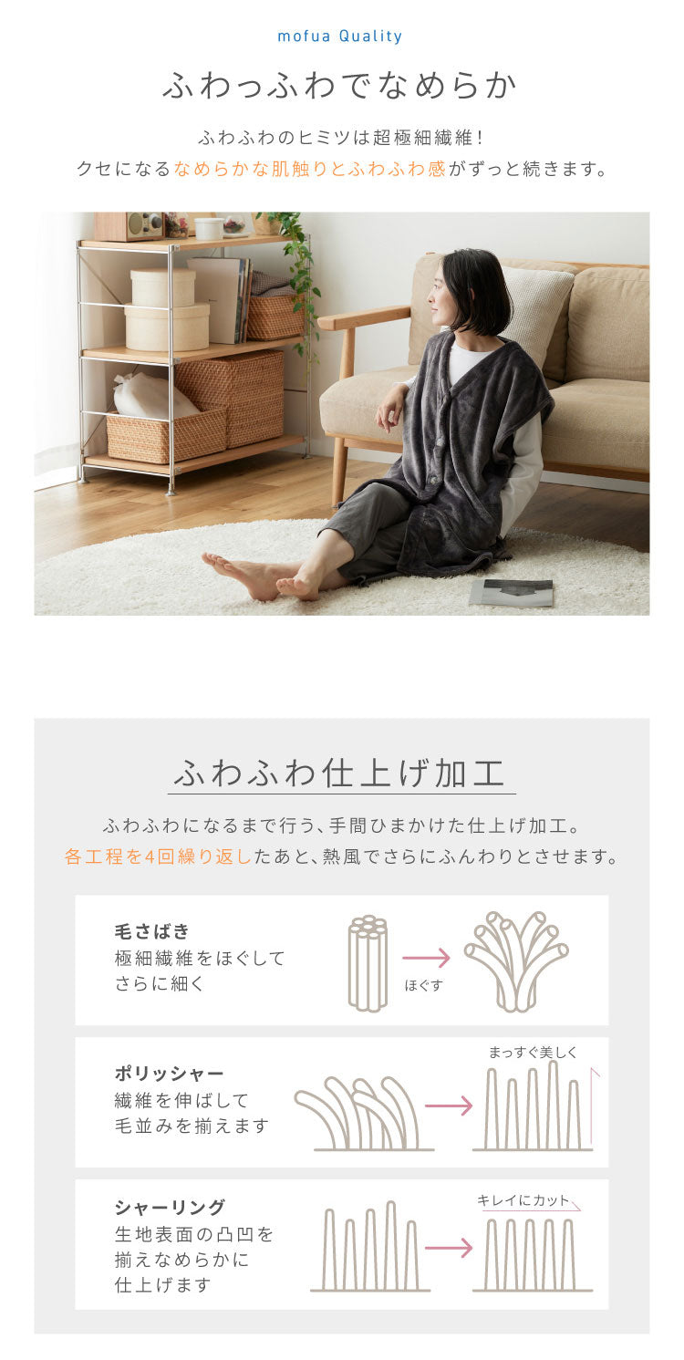 着る毛布 ルームウェア 着丈90~100cm マイクロファイバー 毛布 ベスト 大人 モフア mofua 袖なし メンズ レディース ガウン かわいい ポンチョ 暖かい ぬくぬく あったか 冬 洗える おすすめ
