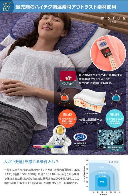 mofua cool 接触冷感素材 アウトラスト クール敷パッド 抗菌防臭 防ダニわた使用 （セミダブル）(代引不可)