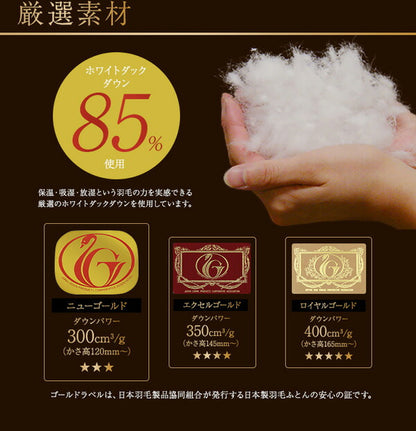 国産 ニューゴールドラベル ホワイトダウン85% 羽毛布団 ダブル