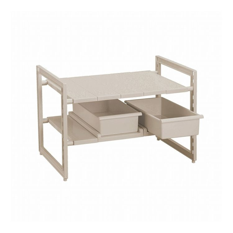 日本製 シンク下 ラック 2段 ストッカー付 伸縮タイプ ワームグレー 幅46~73.5×奥行39.5×高さ45.5cm LD-236 Style Storage(代引不可)