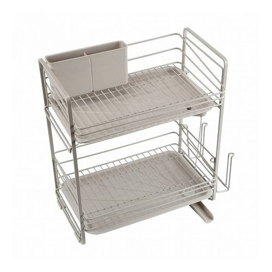 水切り ラック 2段 水切りポケット付 スリム まな板受け付 ボールチェーン付 スライド式トレー 傾斜付トレー 防サビ キッチン シンクまわり 水周り ワームグレー LD-274 Style Storage(代引不可)