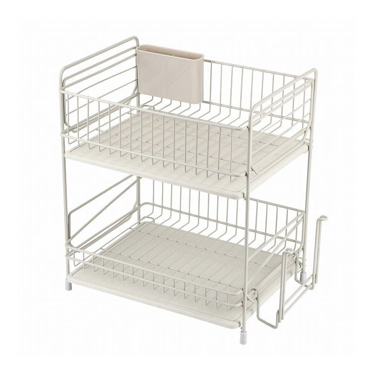 珪藻土 トレー 水切り ラック 2段 水切りポケット付 まな板受け付 スライド式トレー キッチン シンクまわり 水周り ワームグレー LD-276 Style Storage(代引不可)