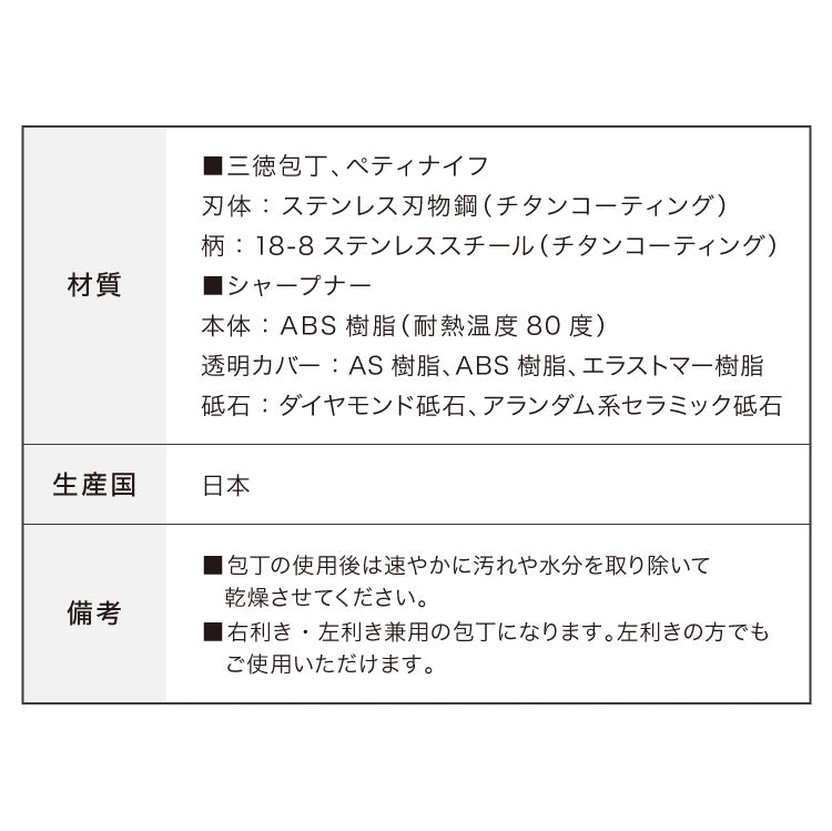 貝印 関孫六 匠創 漆黒 包丁3点セット 黒チタンコート 三徳包丁 ペティナイフ 純正シャープナー 日本製 KAI 食洗機対応 オールステンレス 包丁セット 砥ぎ器ナイフ 関の刃物 三徳3点セット ブラック