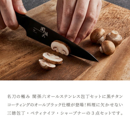 貝印 関孫六 匠創 漆黒 包丁3点セット 黒チタンコート 三徳包丁 ペティナイフ 純正シャープナー 日本製 KAI 食洗機対応 オールステンレス 包丁セット 砥ぎ器ナイフ 関の刃物 三徳3点セット ブラック