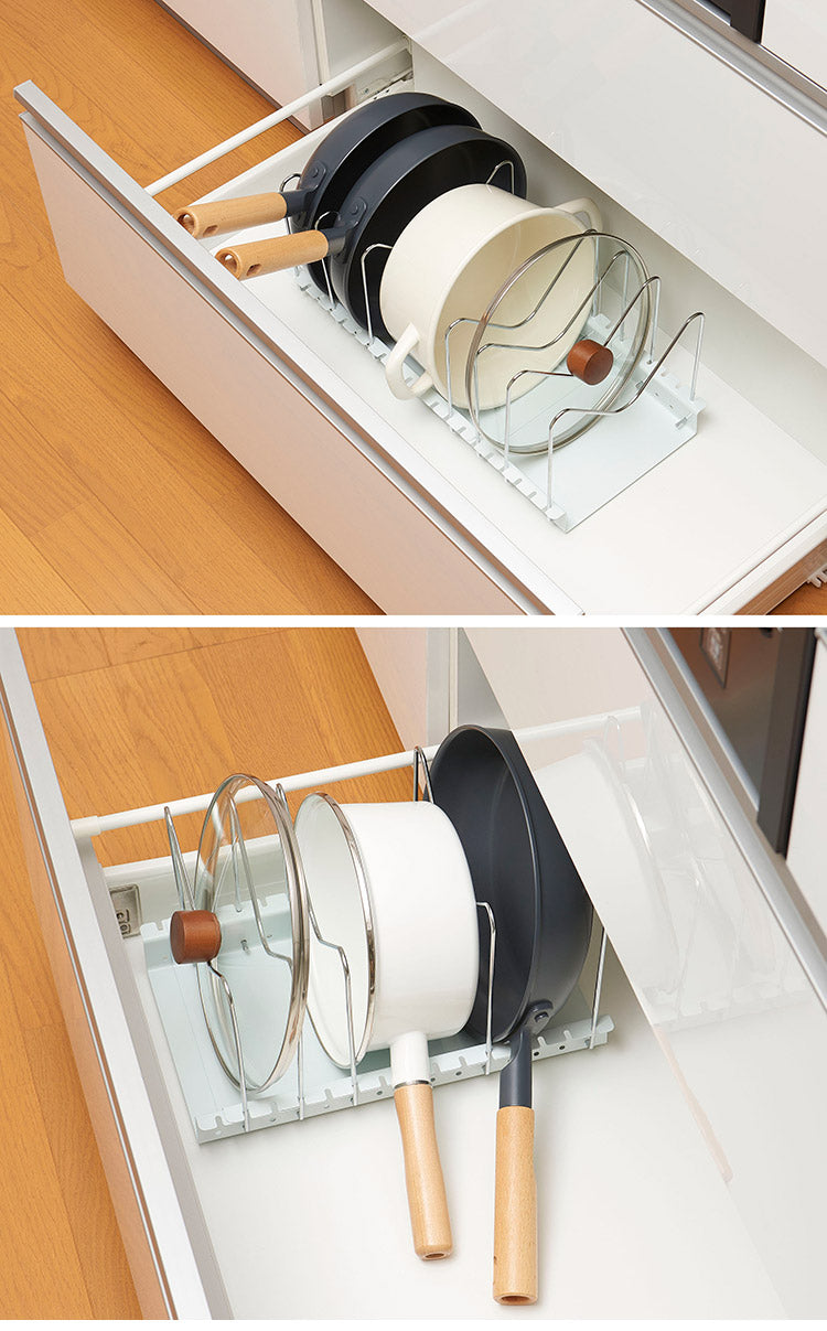 シンク下 鍋・フライパンスタンド 伸縮式 幅29~51cm 立てる収納 シンク下収納 伸縮 フライパン・鍋・ふたスタンド ラック システムキッチン 扉 引き出し キッチン収納 PFN-EX 伸晃 Belca