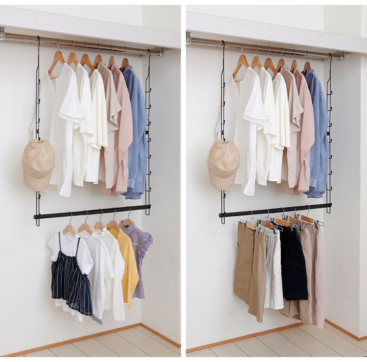 クローゼット 吊り下げハンガー 伸縮タイプ 衣類の収納量アップ! CH-EX 2段ハンガー ブランコ式 幅・高さ調節 フック付き 押入れ収納 押入収納 衣類収納 ハンガーラック 伸晃 Belca