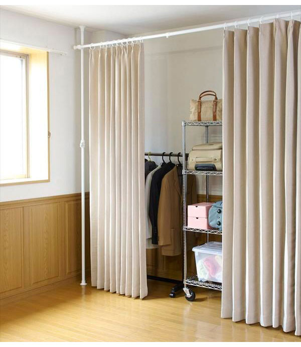間仕切り 突っ張りカーテンポール 縦横伸縮 カーテンレール 簡単つっぱりカーテンポール 簡単設置 穴あけ不要 つっぱり リング付き クローゼット ワードローブ TU-TPC3 伸晃 Belca