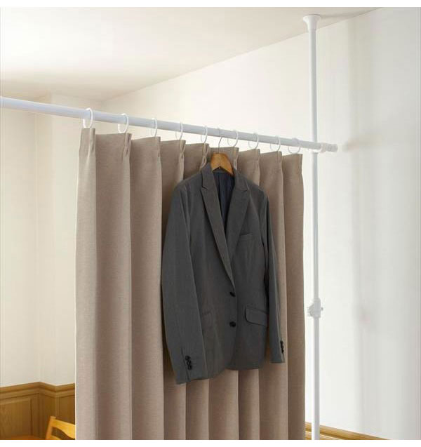 間仕切り 突っ張りカーテンポール 縦横伸縮 カーテンレール 簡単つっぱりカーテンポール 簡単設置 穴あけ不要 つっぱり リング付き クローゼット ワードローブ TU-TPC3 伸晃 Belca