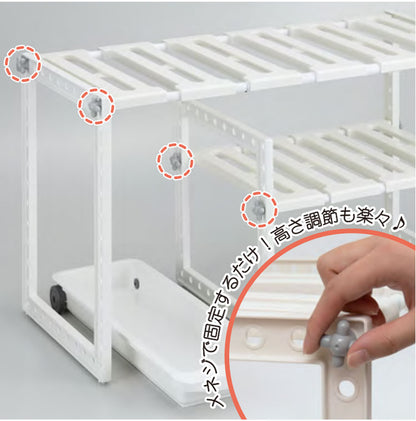 日本製 伸縮式 引出し付きシンク下フリーラック 幅50~75cm VR-303 シンク下収納 シンク下 ラック 棚 キッチン収納 トレー付き シンク下フリーラック 伸縮タイプ 伸晃 Belca