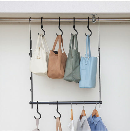 クローゼット 吊り下げハンガー カバン収納 伸縮タイプ 回転フック6個セット CH-KH 2段ハンガー ブランコ式 幅・高さ調節 フック付き 押入れ収納 押入収納 鞄収納 ハンガーラック