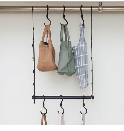 クローゼット 吊り下げハンガー カバン収納 伸縮タイプ 回転フック6個セット CH-KH 2段ハンガー ブランコ式 幅・高さ調節 フック付き 押入れ収納 押入収納 鞄収納 ハンガーラック