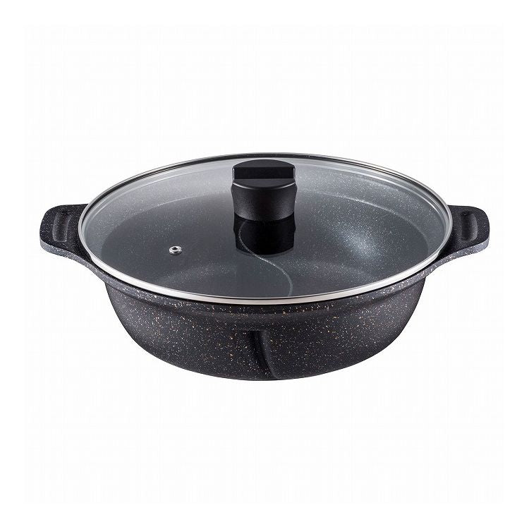 IH 2食鍋 二食鍋 ガラス蓋付 26cm マーブルダイヤモンドコート ND-4591 ビストロ・ドゥエシェルタ キムチ鍋 韓国料理(代引不可)